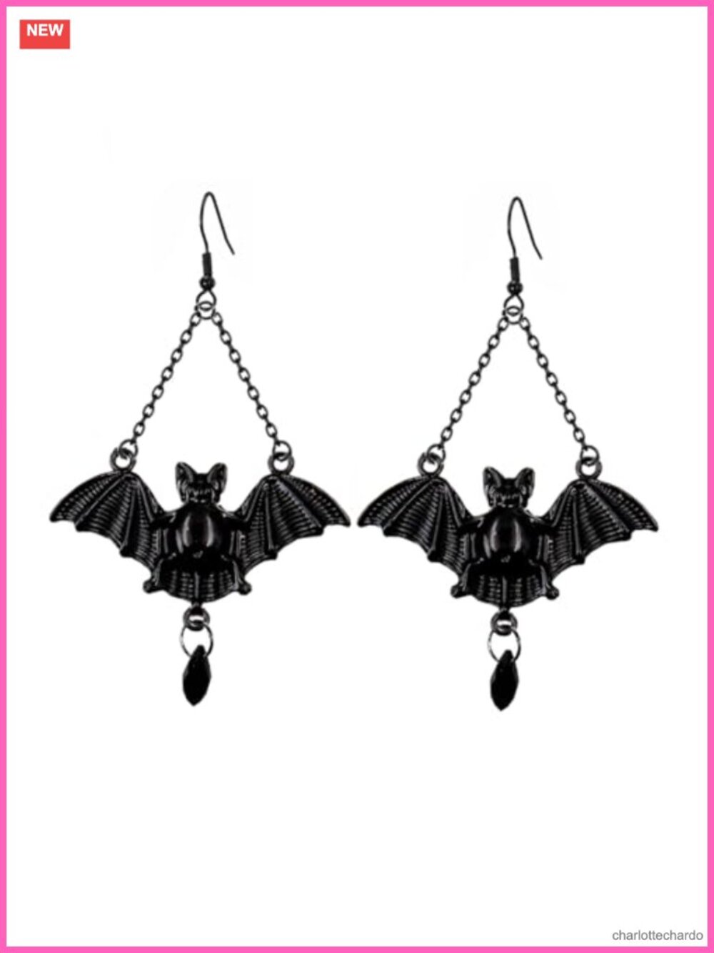 Gothic Bat Drop Earrings Black Crystal Halloween Jewelry Handmade Alloy